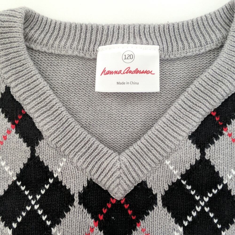 Hanna Andersson Boys Sweater Vest Size 120 6 7 Holiday Photos Grey Black‎ Red - Picture 2 of 6